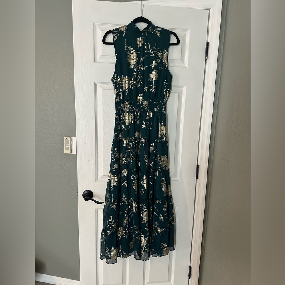 MSK- Floral Sleeveless Green Dress NWT